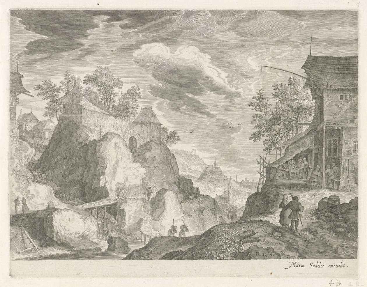 Paysage rocheux avec auberge et maisons - Egidius  Sadeler (II)