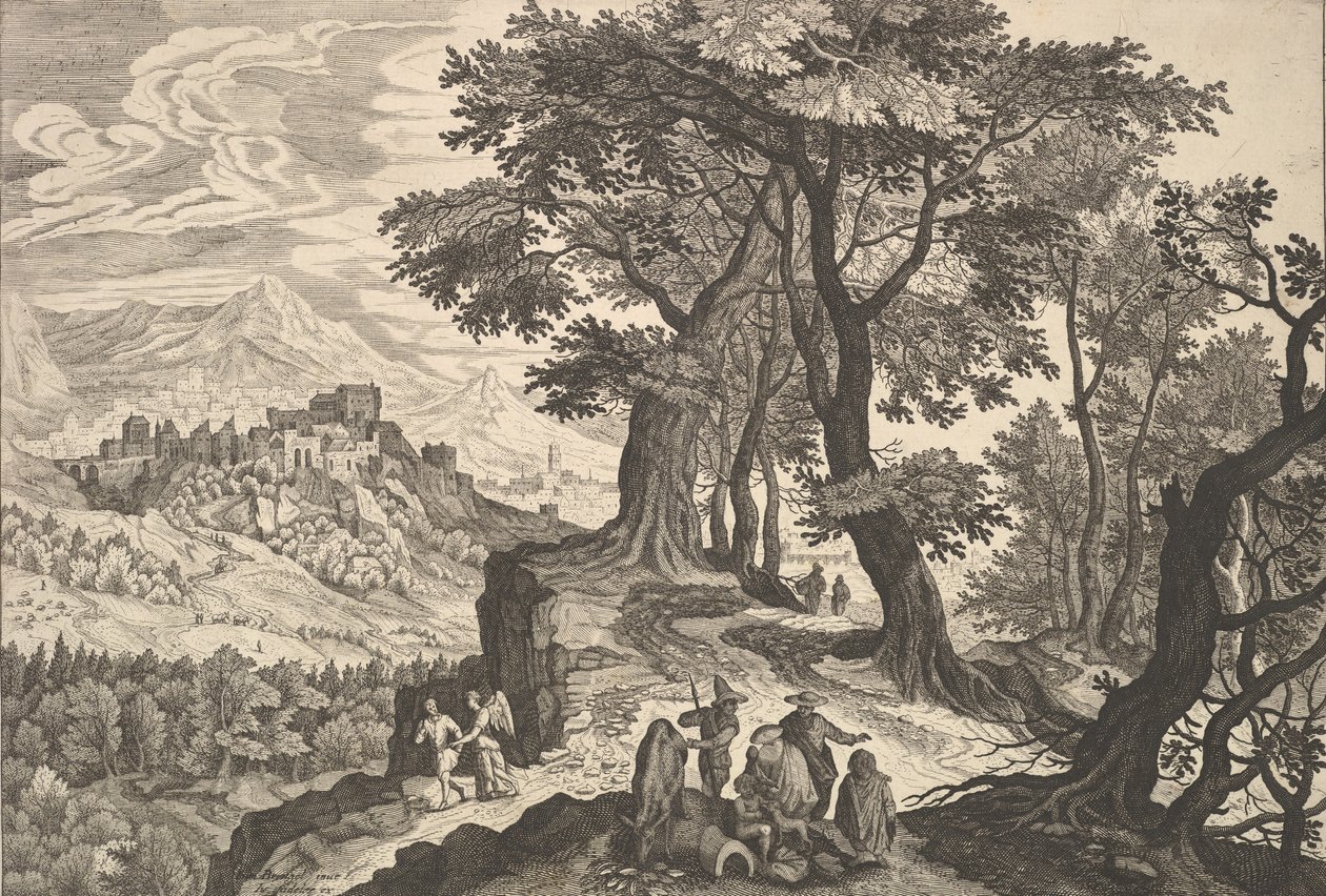 Paysage avec Tobie et l'Ange et des Gitans | Estampe d'art