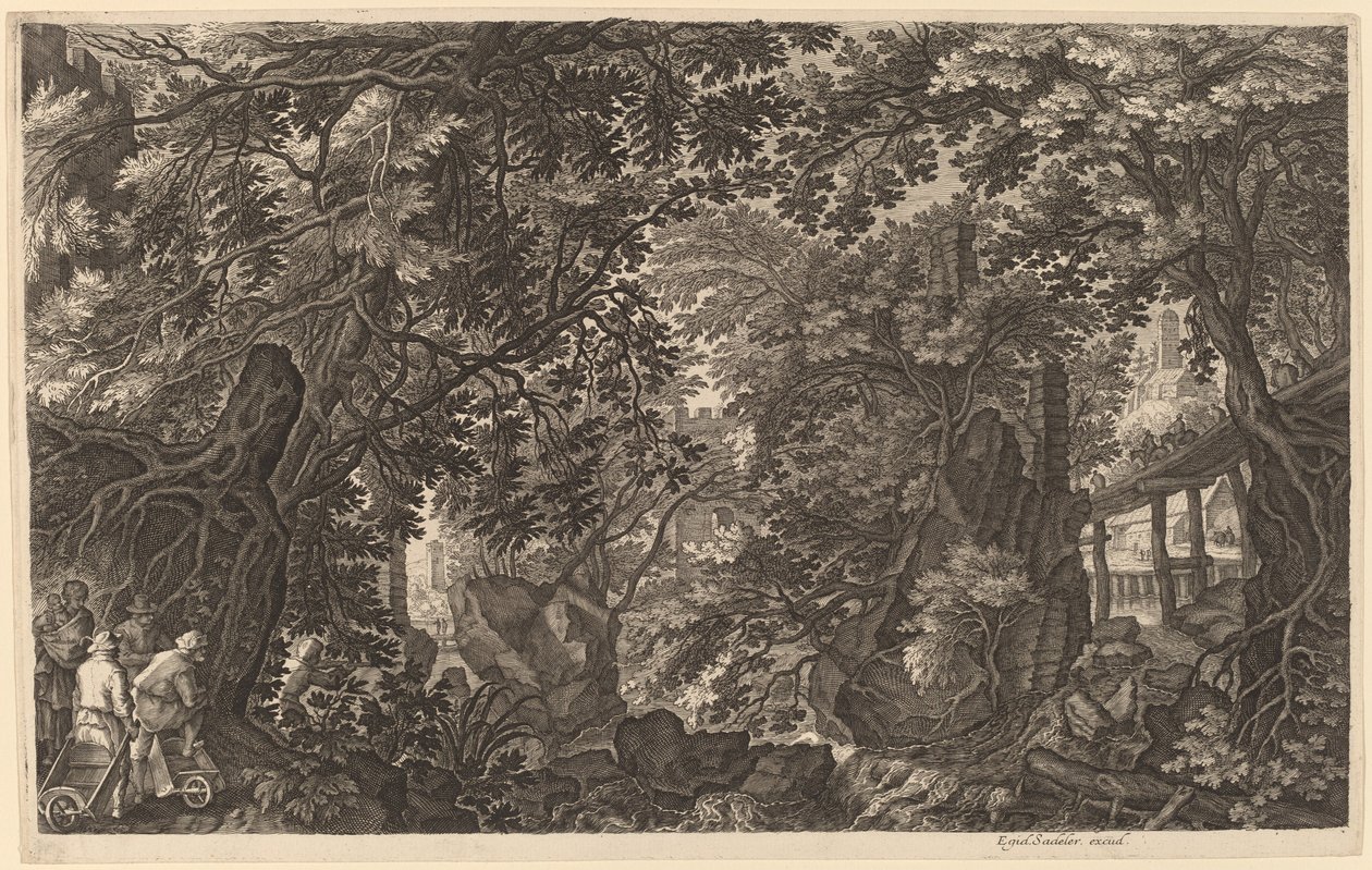 Paysage Fluvial avec un Chasseur de Canards - Aegidius Sadeler II after Pieter Stevens