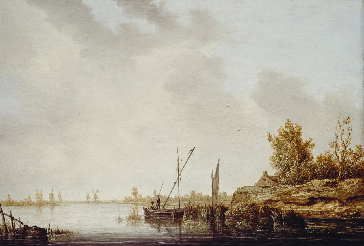 Scène de rivière avec moulins à vent au loin, vers 1640-42 - Aelbert Cuyp