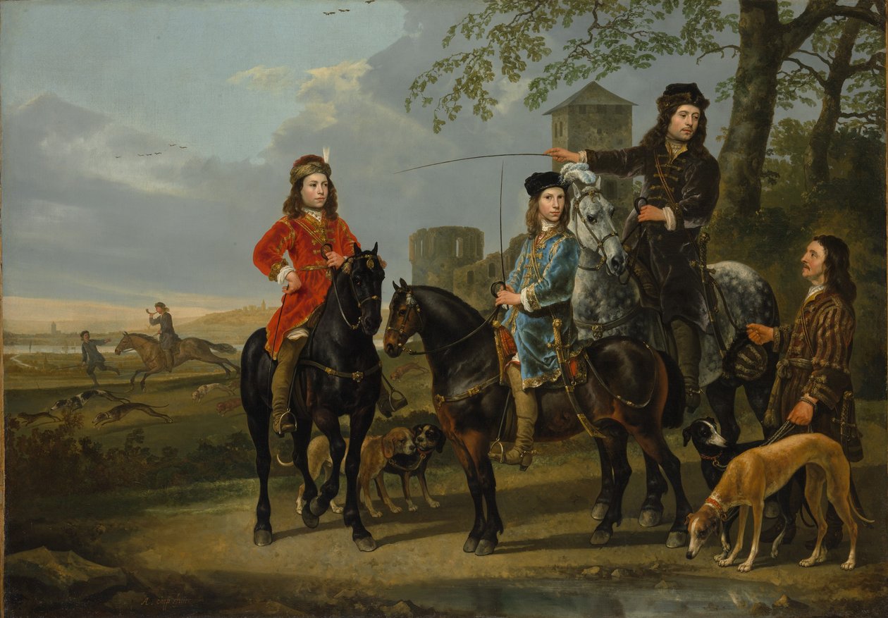 Portrait équestre de Cornelis (1639-1680) et Michiel Pompe van Meerdervoort (1638-1653) en compagnie de leur précepteur et de leur cocher - Aelbert Cuyp