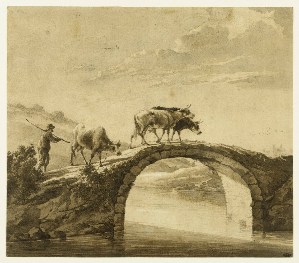 Trois vaches sur un pont (Lugt 16) - Aelbert Cuyp