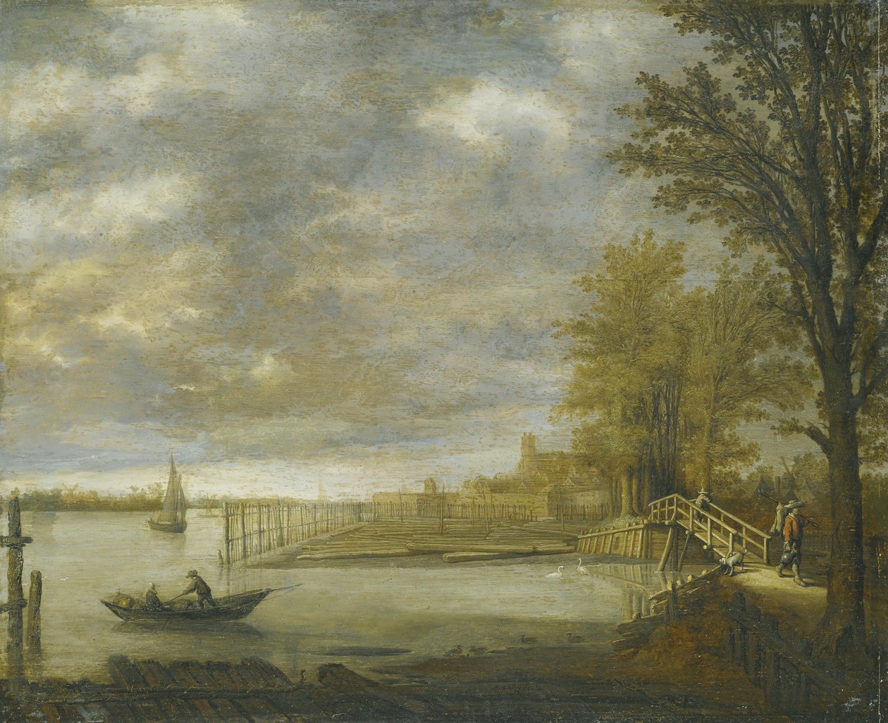 Vue de Dordrecht depuis le sud, au premier plan les parcs à bois - Aelbert Cuyp