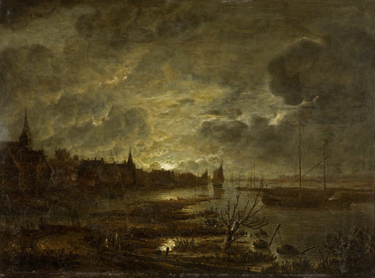 Un village sur une rivière au clair de lune, vers 1645-1700 - Aert van der Neer