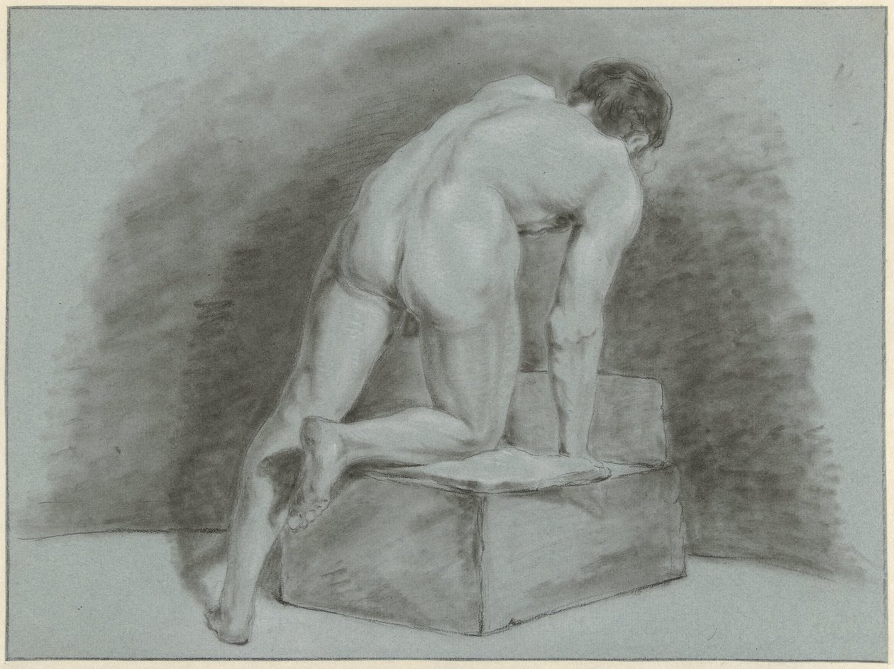 Nu masculin, penché en avant, vu de dos - Aert Schouman