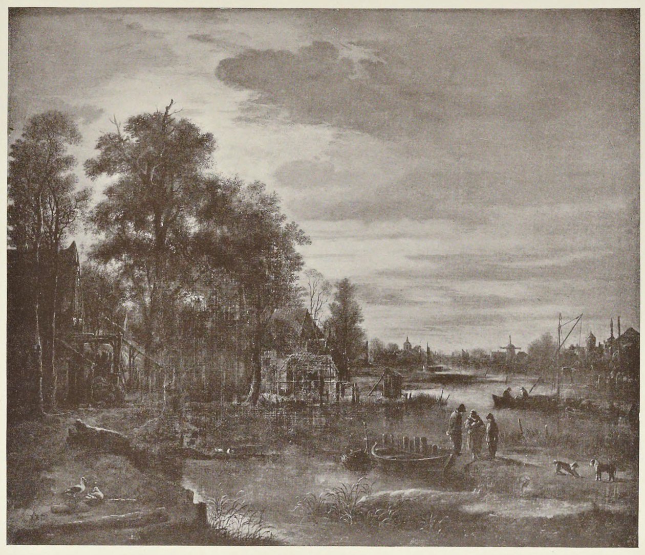 Paysage de rivière au clair de lune avec personnages - Aert van der Neer