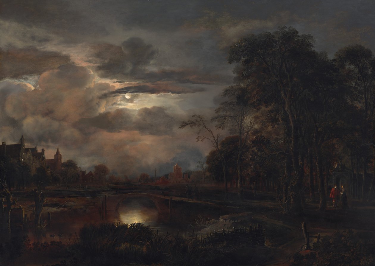 Paysage au clair de lune avec pont - Aert van der Neer
