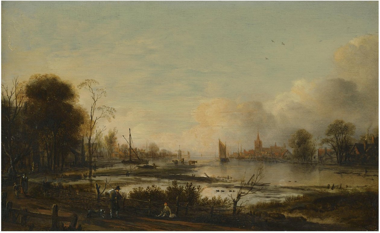 Paysage fluvial avec figures - Aert van der Neer