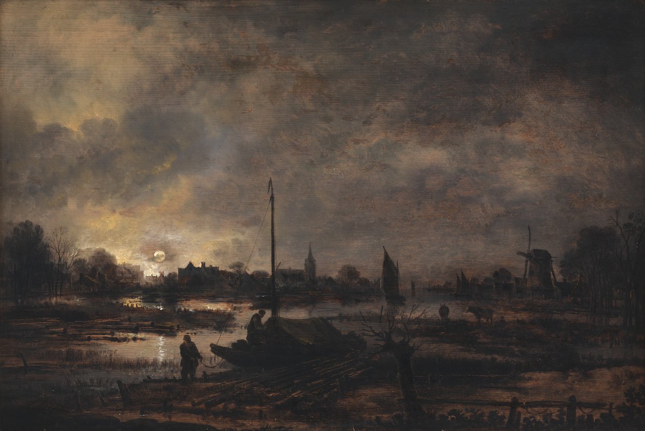 La lune se levant sur un village - Aert van der Neer