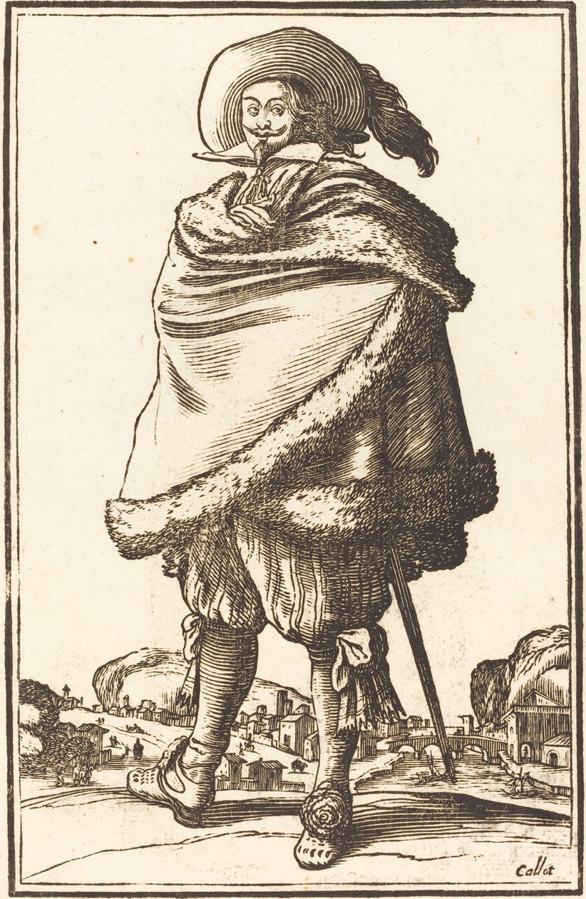 Noble homme enveloppé dans un manteau bordé de fourrure - After Jacques Callot