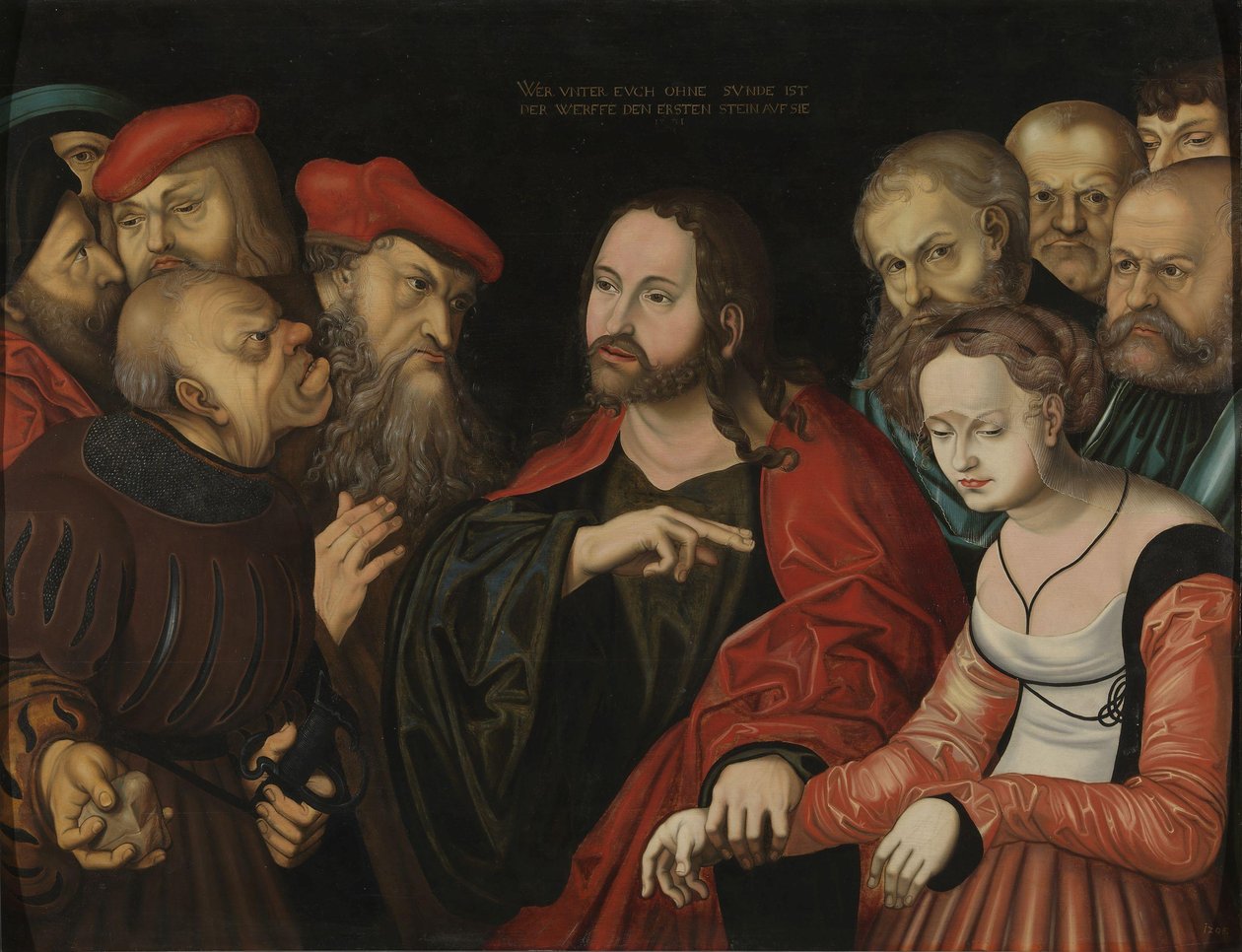 Norwegian Bokmål :  Le Christ et la femme adultère Le Christ et la femme adultère - after Lucas Cranach the Elder