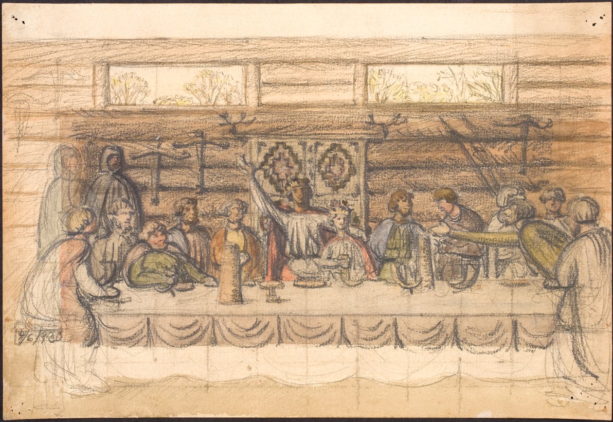 Esquisse précoce de Valdemar Sejr et du festin à Lyø - Agnes Slott Møller