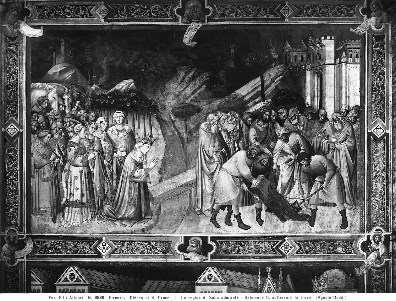 La reine de Saba adorant la croix et Salomon enterrant une des poutres de la croix - Agnolo Gaddi