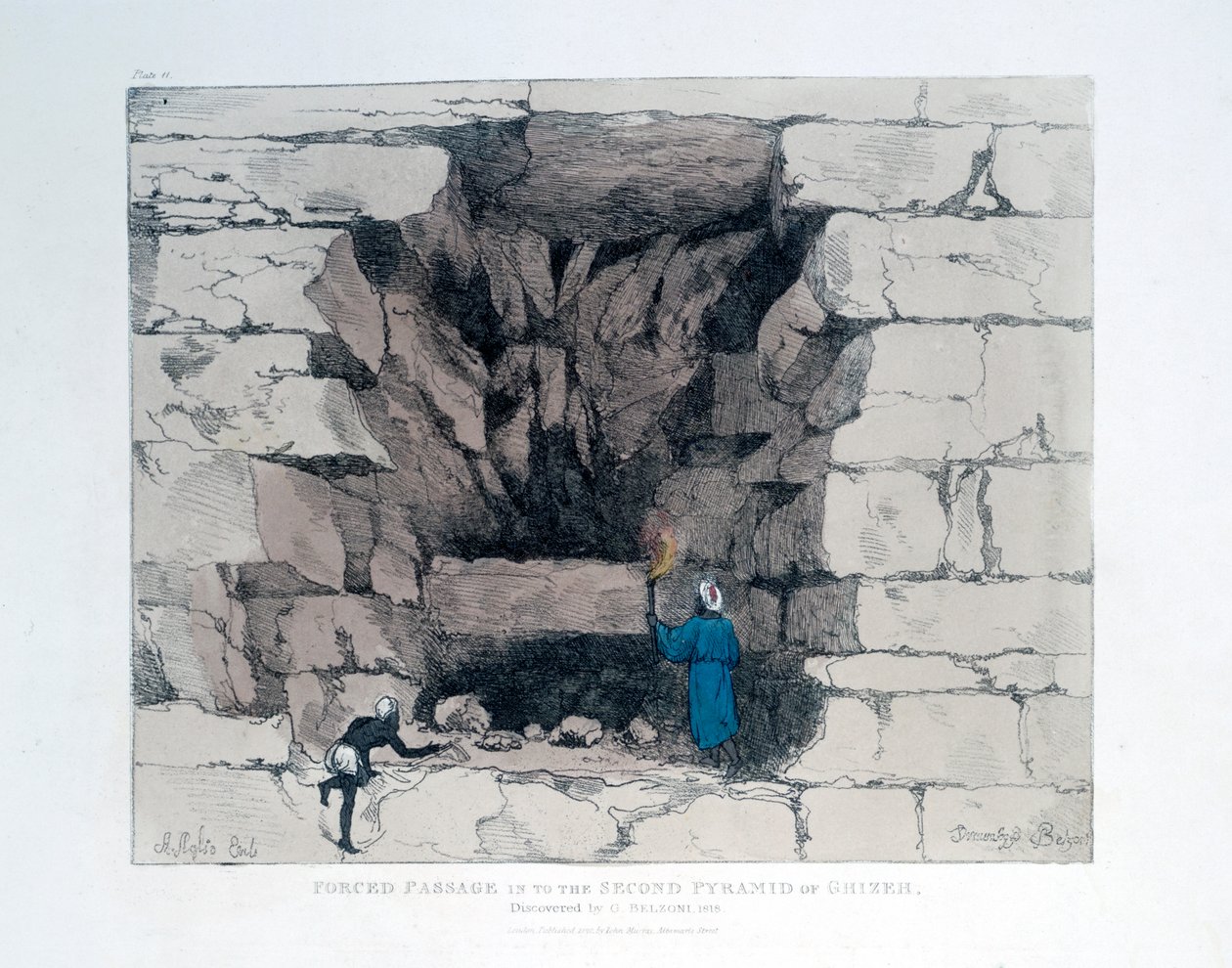 Passage forcé dans la deuxième pyramide de Gizeh, Égypte, 1820 - Agostino Aglio