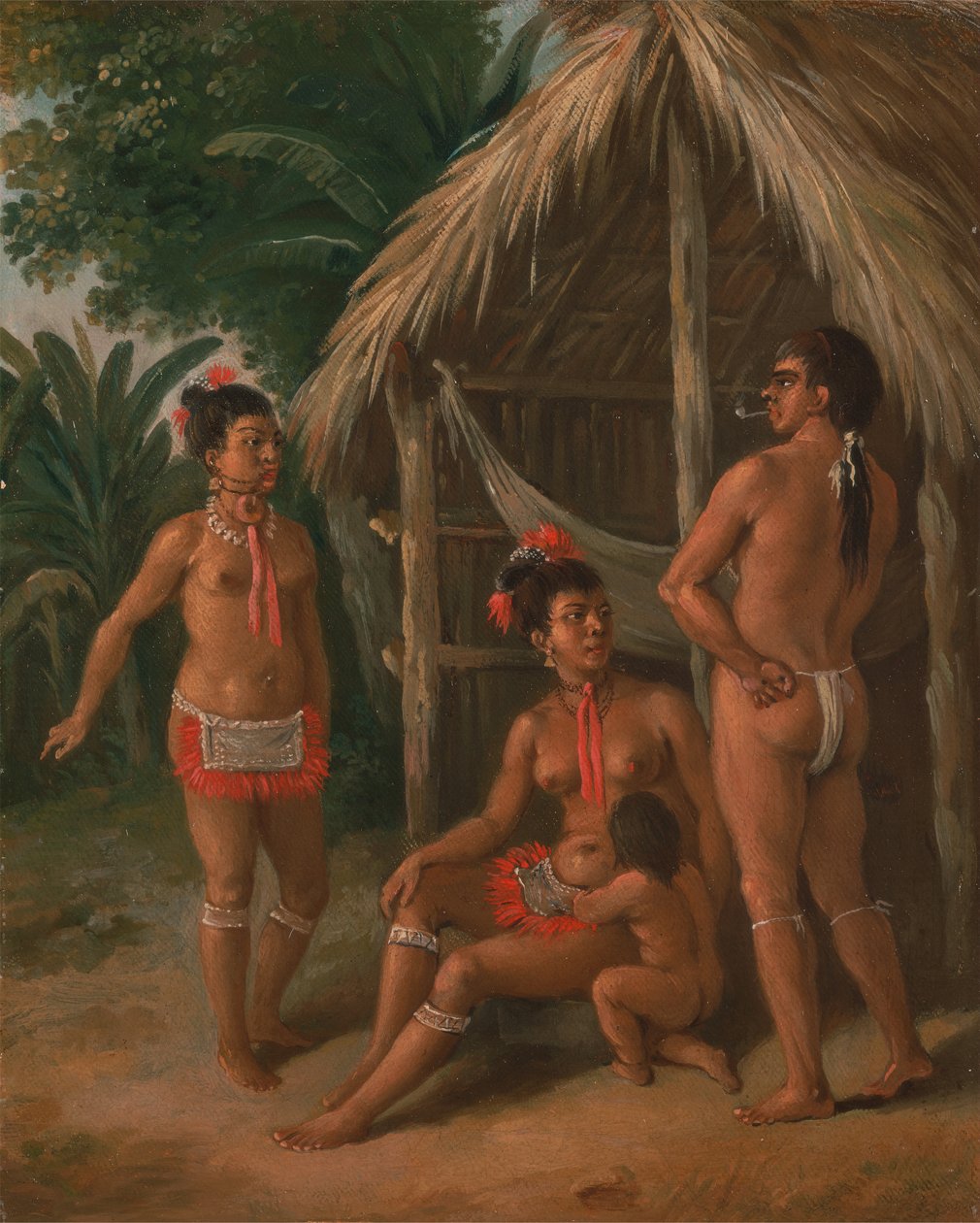 Une famille caribéenne des îles sous le vent devant une hutte, vers 1780 - Agostino Brunias