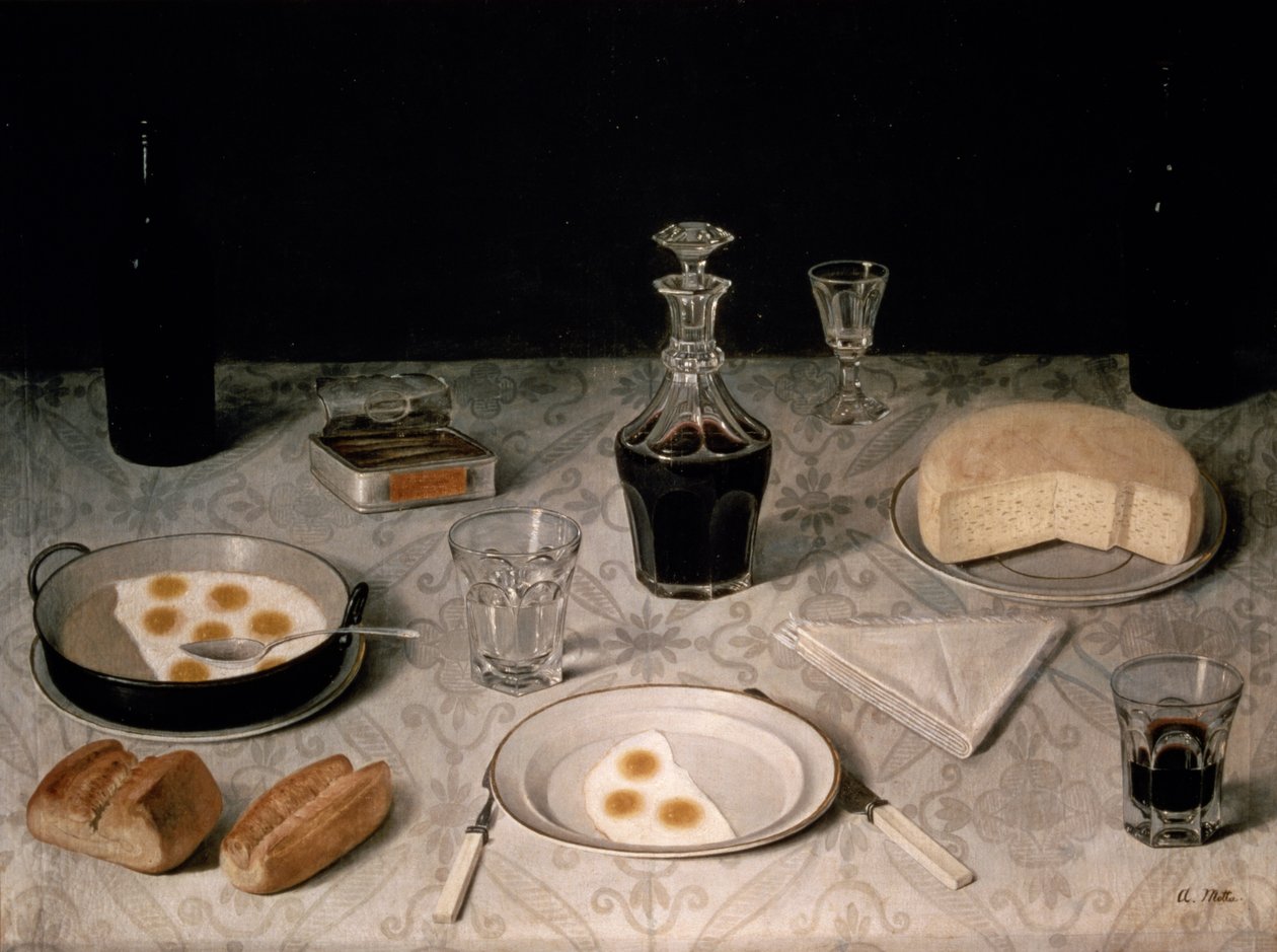 Nature morte avec œufs, pain, fromage et vin - Agostino Jose da Mota