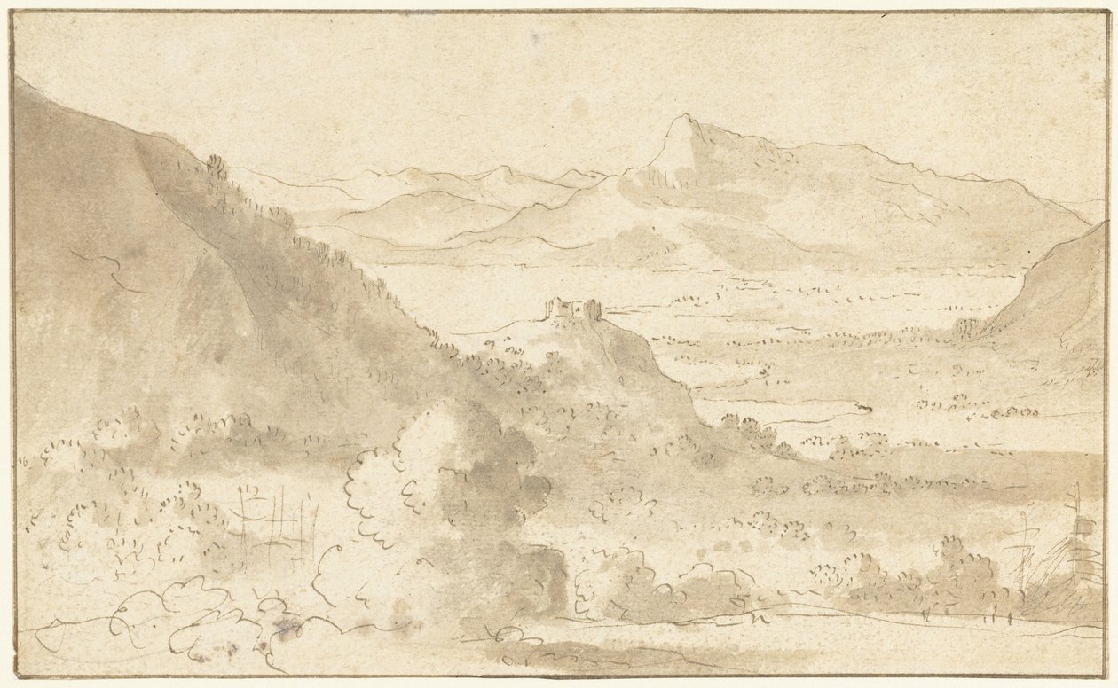 Paysage de montagne avec un lac et un château - Agostino Tassi (possibly)