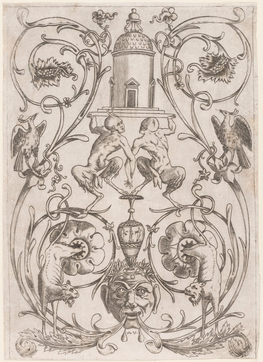 Ornement grotesque avec satyres, d