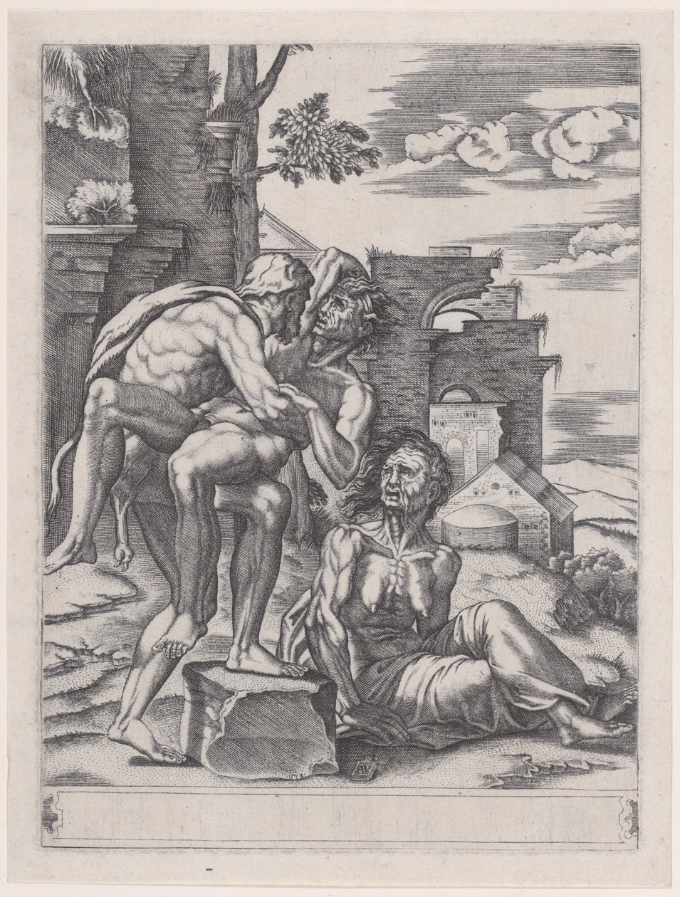Hercule et Antée, daté de 1533 - Agostino Veneziano