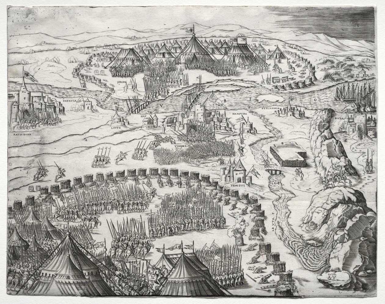 La Position et le Camp des Armées de Charles V et Soliman II - Agostino Veneziano
