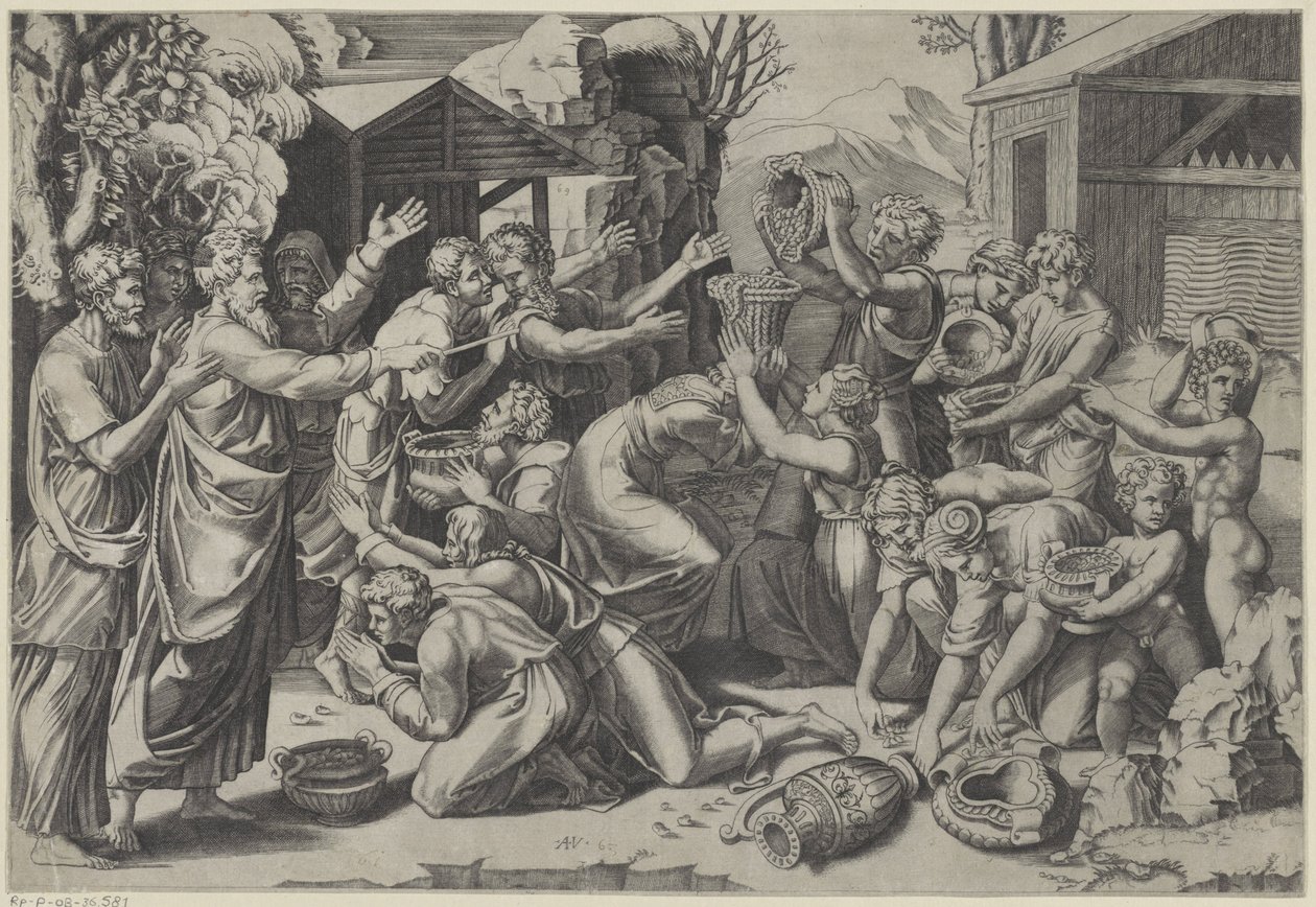 La collecte de la manne - Agostino Veneziano