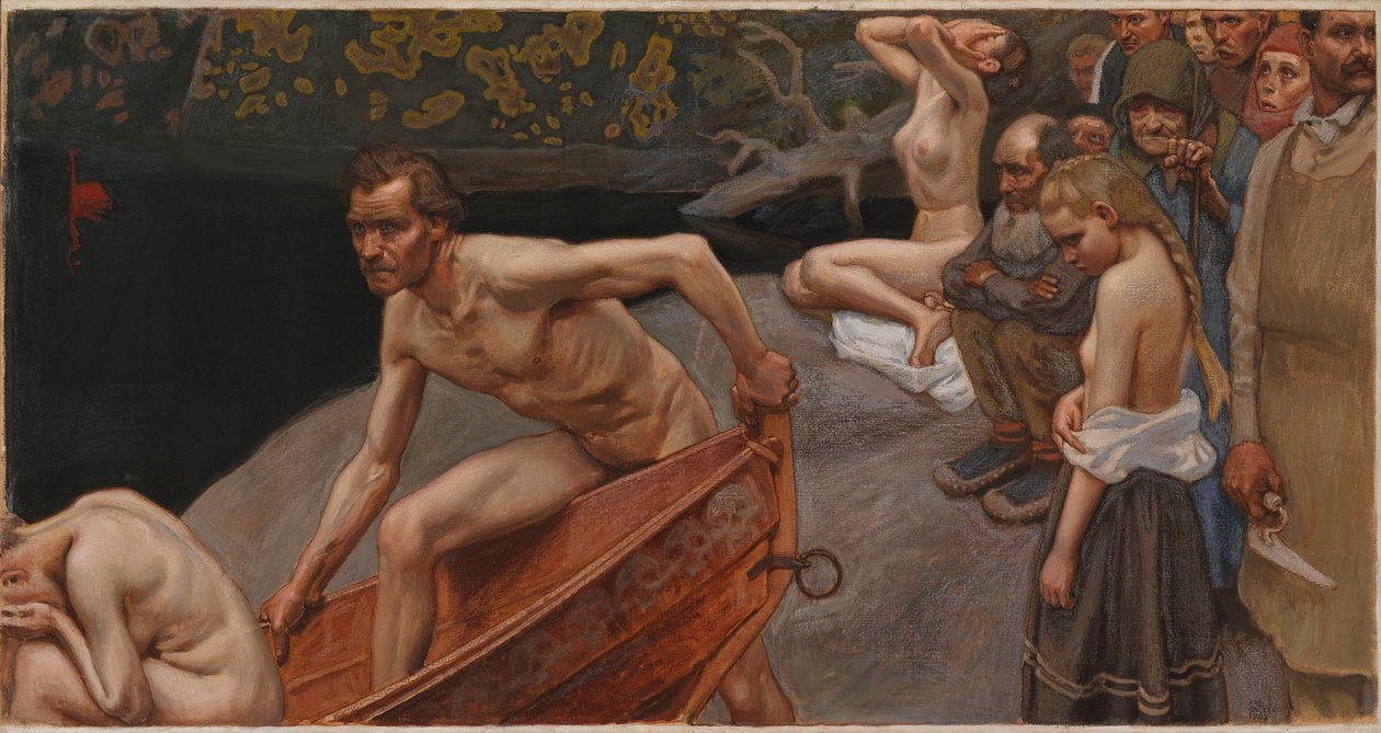 Au bord de la rivière Tuonela, étude pour les fresques du mausolée de Jusélius - Akseli Gallen-Kallela