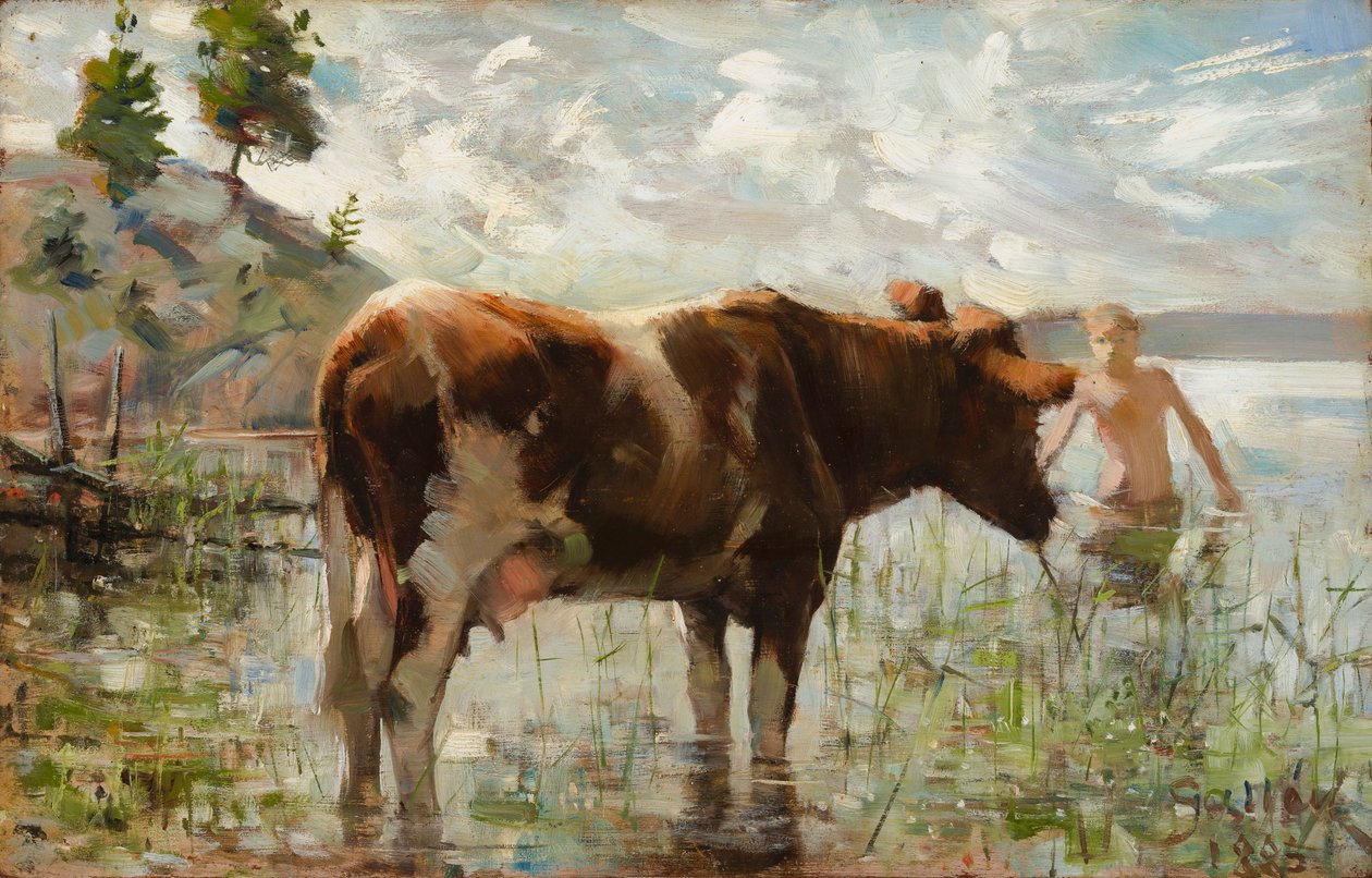 Une vache et un garçon - Akseli Gallen-Kallela