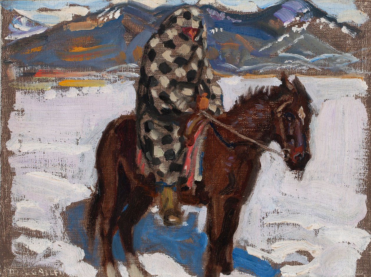 Amérindien à cheval dans la neige - Akseli Gallen-Kallela