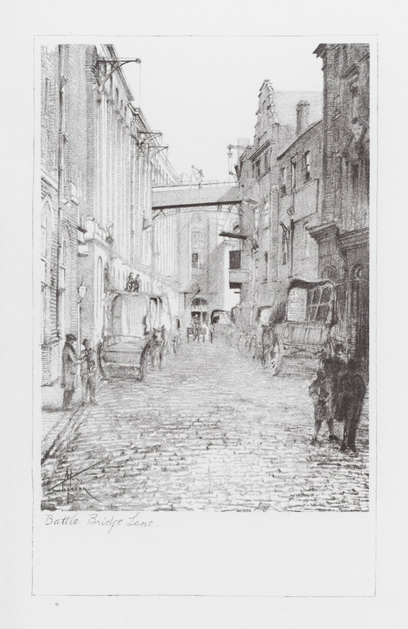 Ruelles de Londres : Battle Bridge Lane (litho) - Alan Stapleton