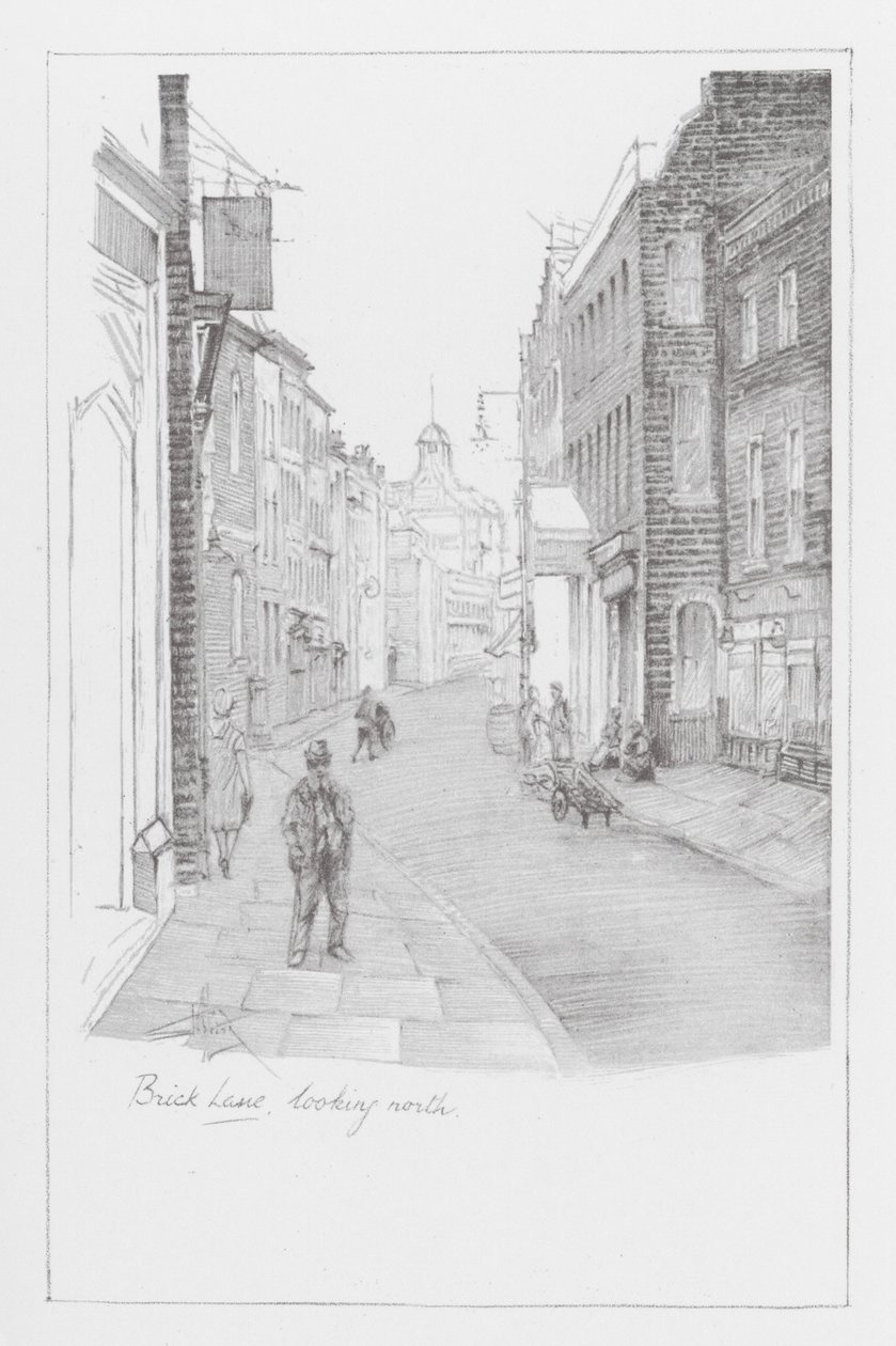 Ruelles de Londres : Brick Lane, en regardant vers le nord (litho) - Alan Stapleton