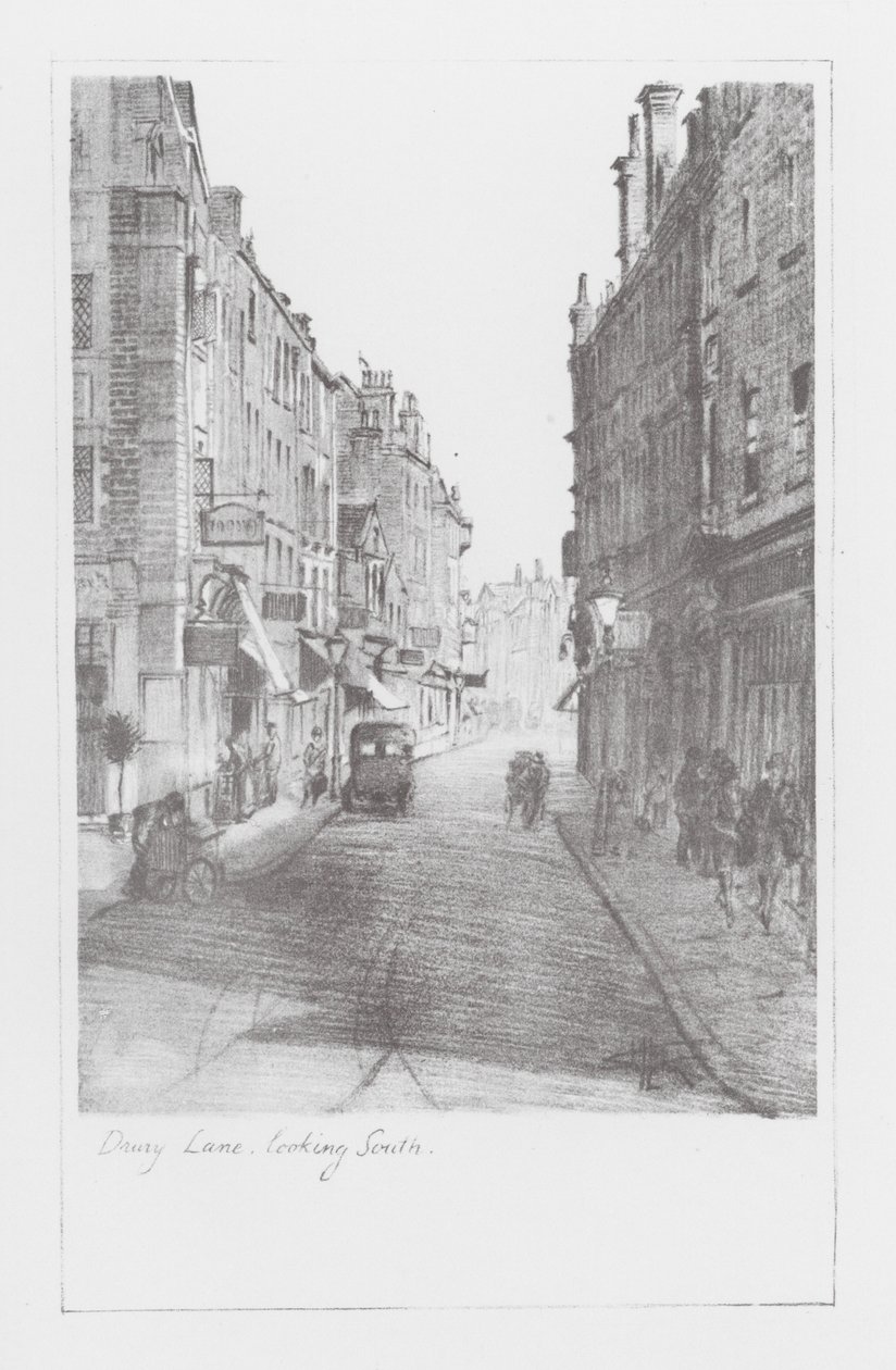Ruelles de Londres : Drury Lane, en direction du sud (lithographie) - Alan Stapleton