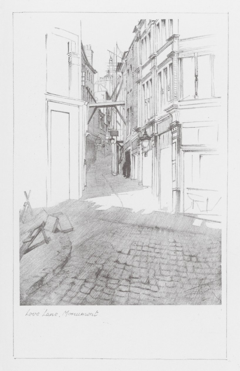 Ruelles de Londres : Love Lane, Monument (litho) - Alan Stapleton