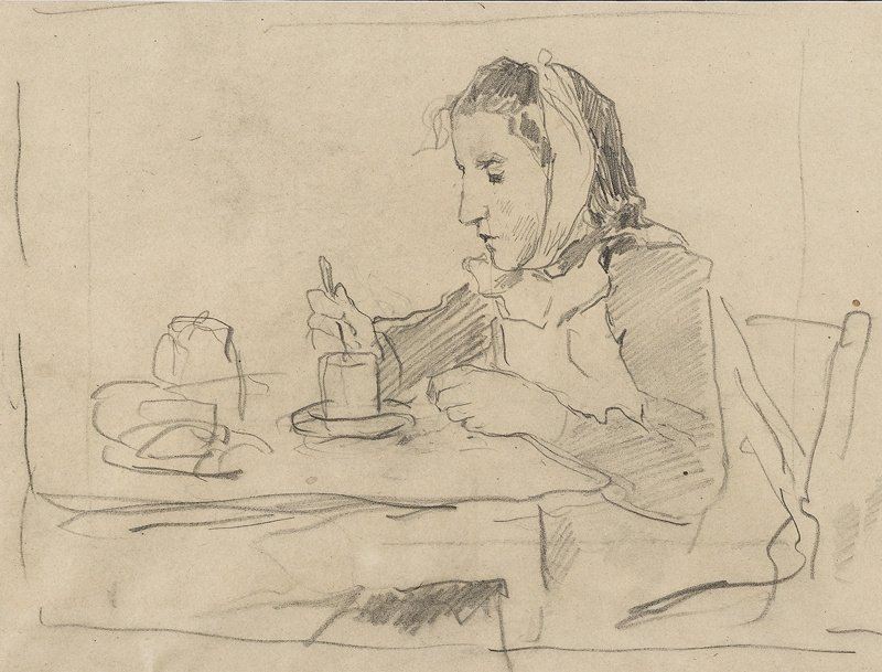 Fille assise à la table avec une tasse - Albert Anker