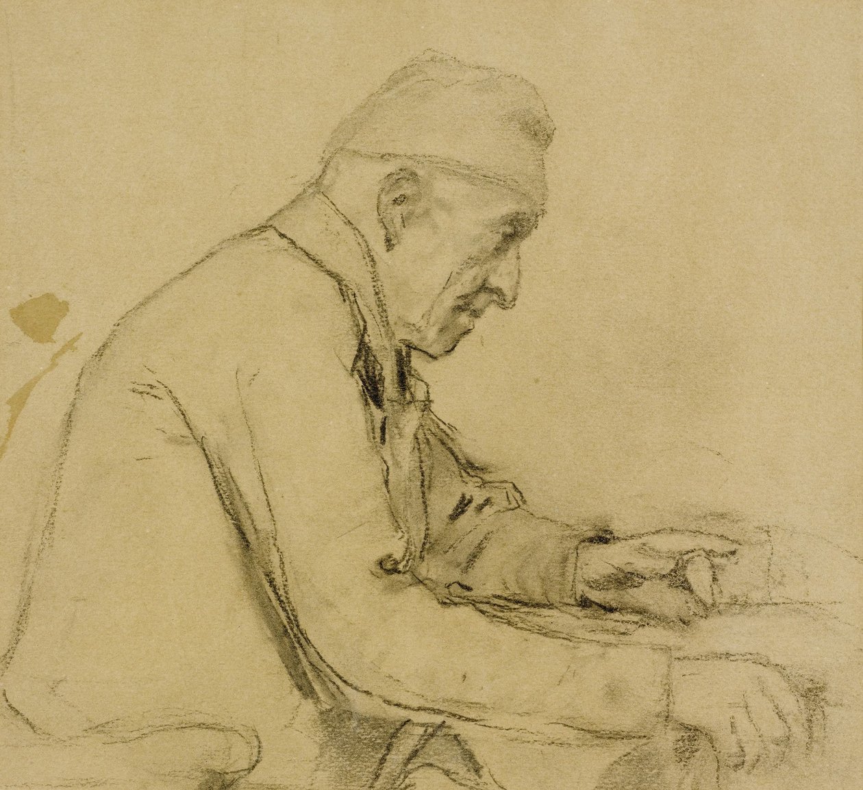 Vieil homme assis de profil - Albert Anker