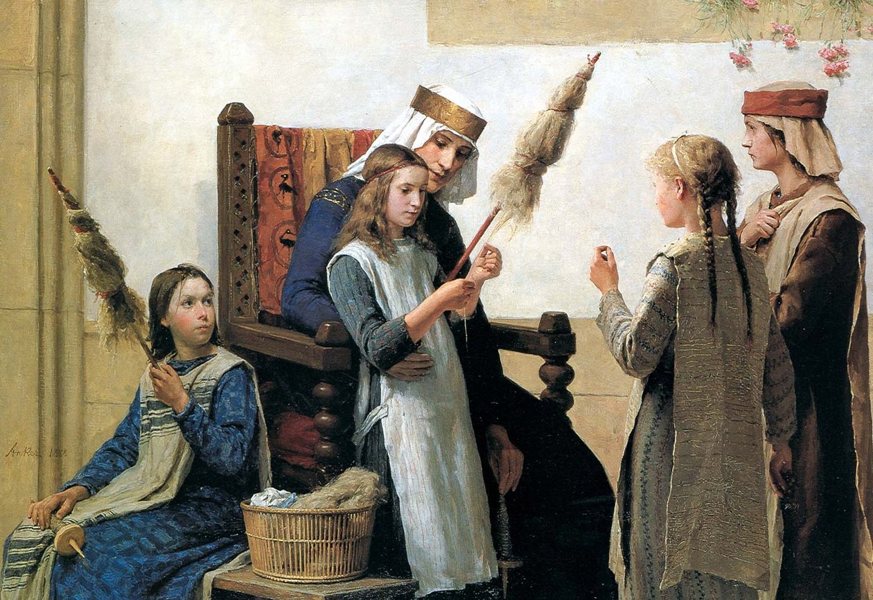 Reine Bertha et les Fileuses - Albert Anker