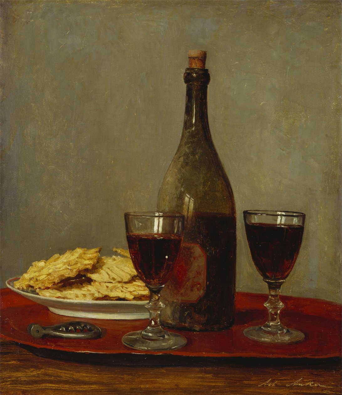 Nature Morte avec Deux Verres de Vin Rouge - Albert Anker