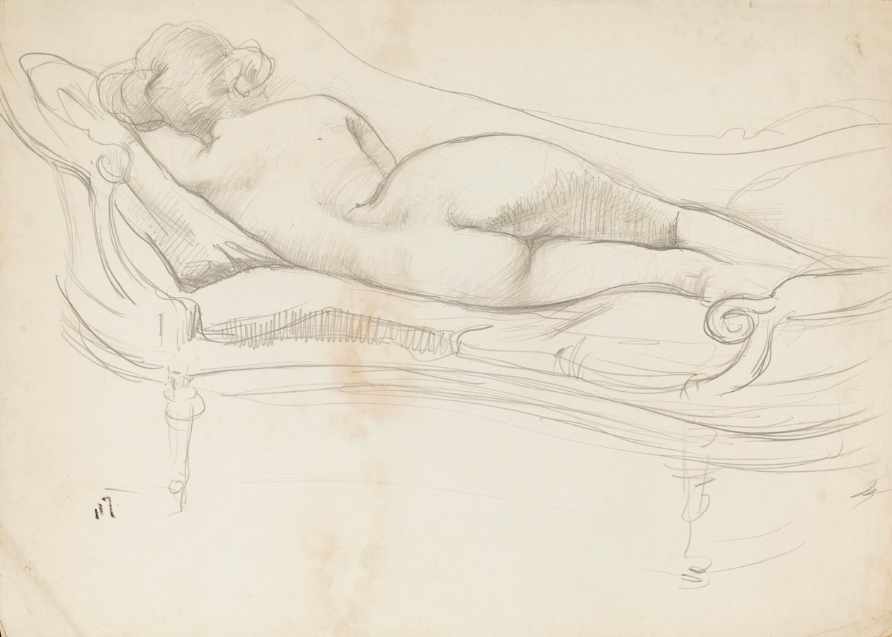 Nu endormi sur un canapé - Albert de Belleroche