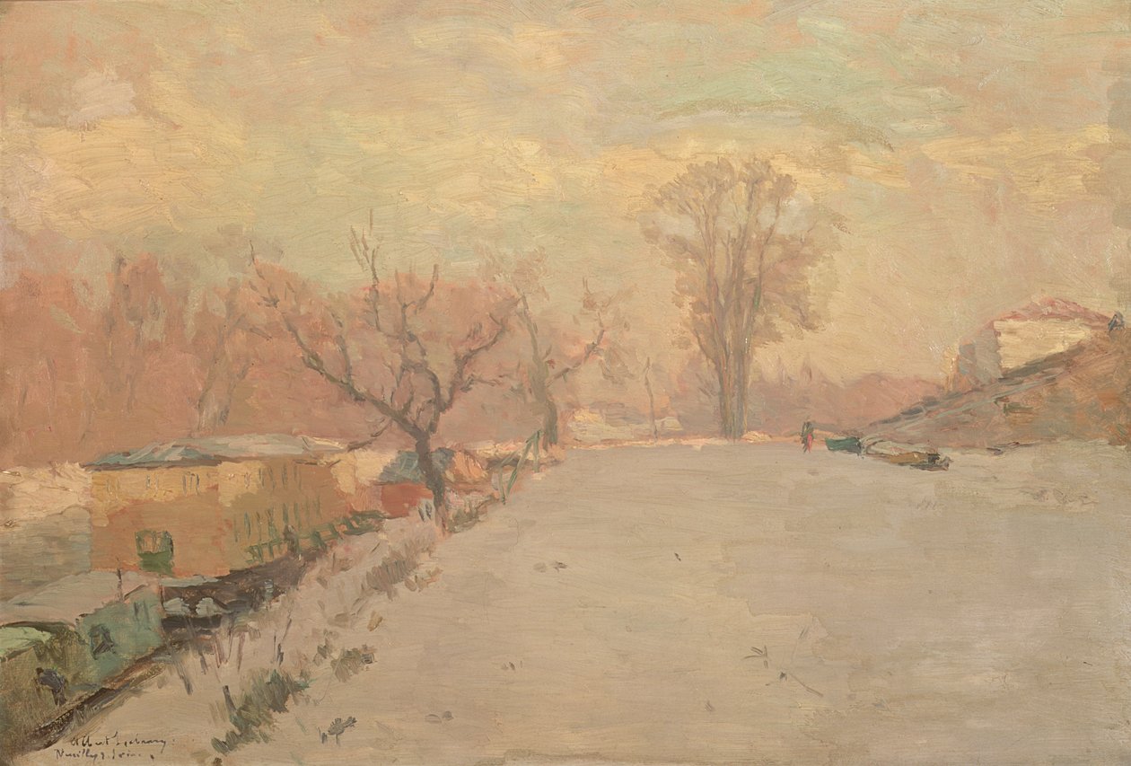 Route par la Seine à Neuilly en hiver, vers 1888 - Albert Charles Lebourg