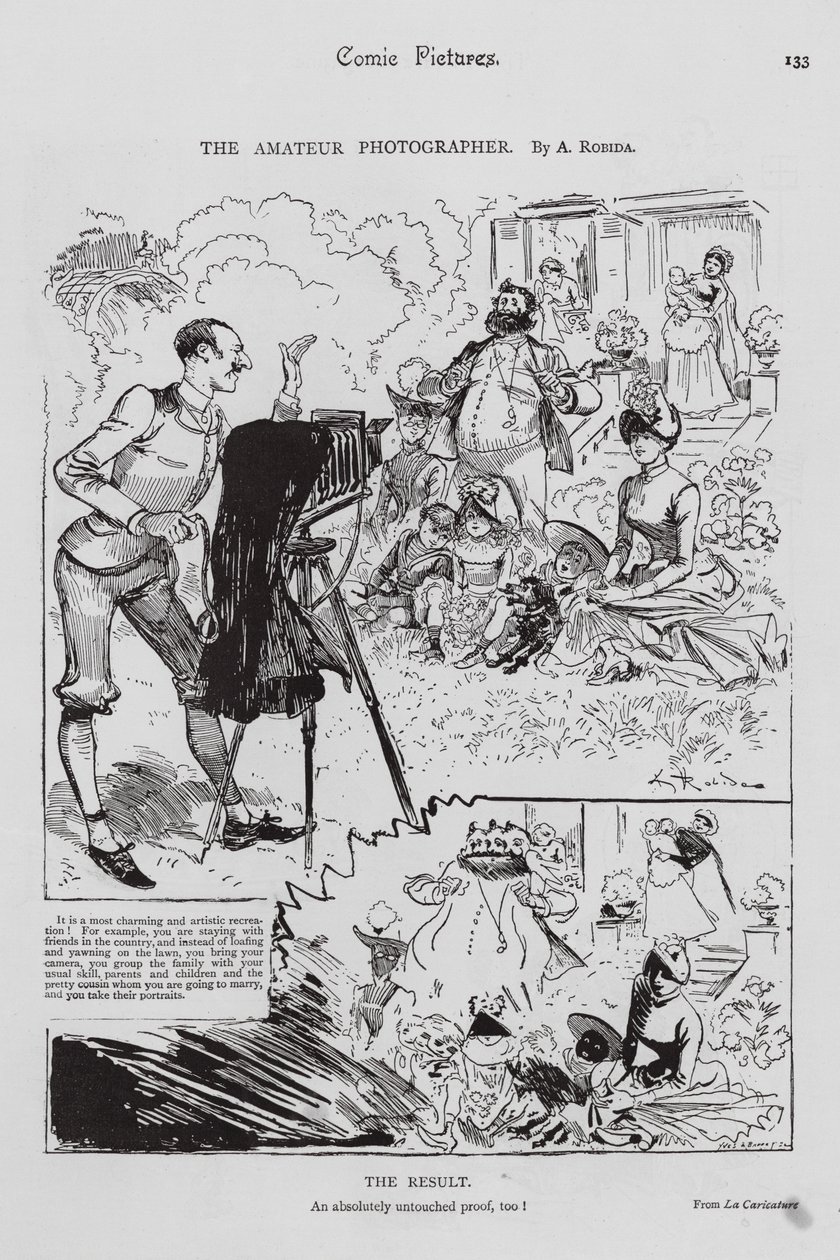 Famille posant pour un photographe amateur (gravure) - Albert (after) Robida