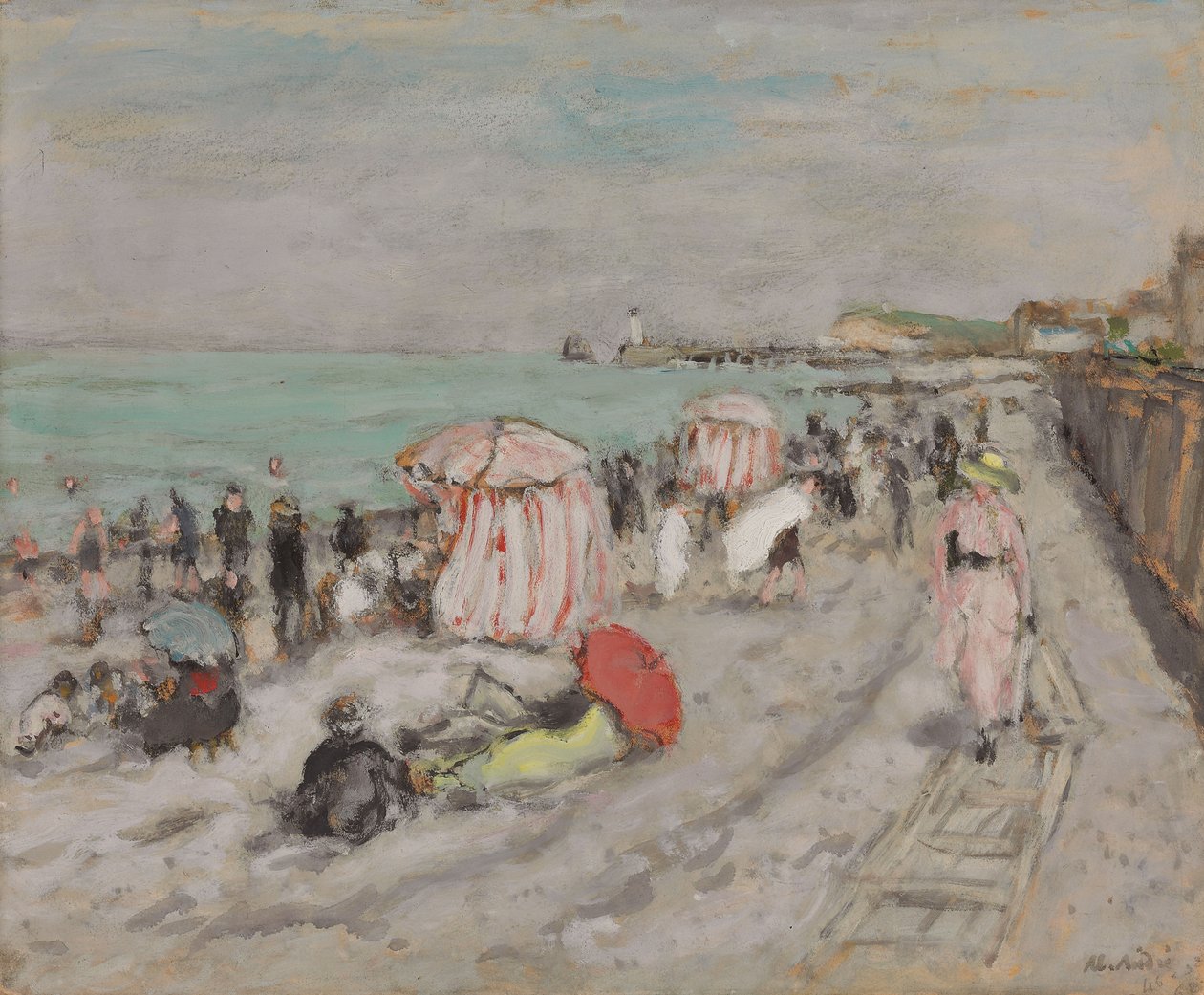 Sur la plage (huile sur papier posée sur carton) - Albert Andre