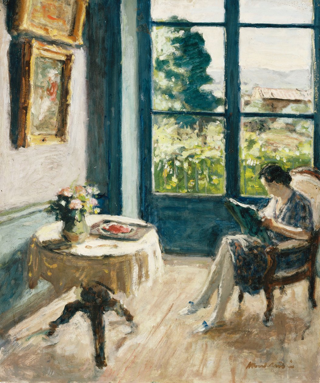 The Salon at Laudin ; Le Salon a Laudin, vers 1930 (huile sur carton) - Albert Andre