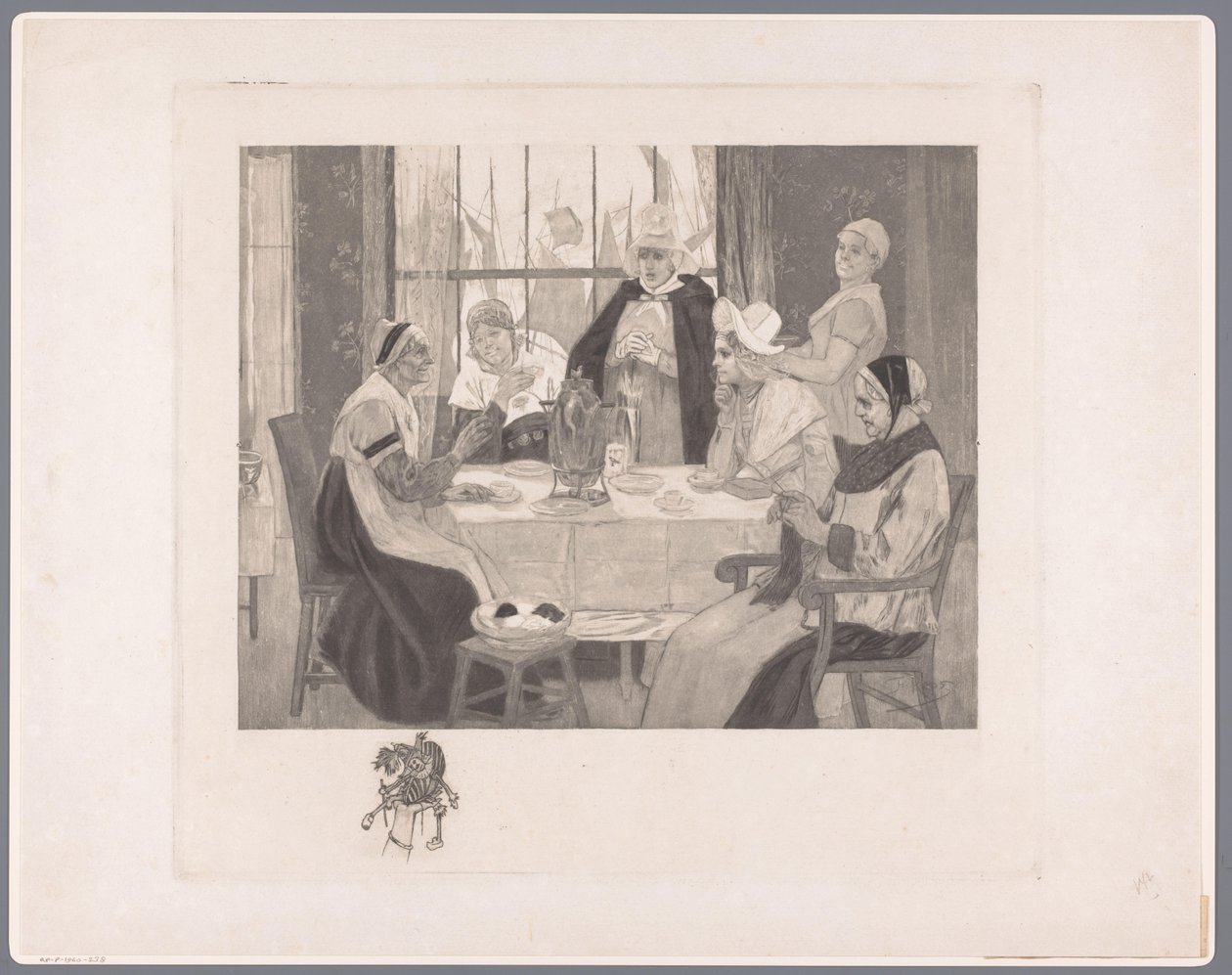 Groupe de femmes en costume traditionnel à table - Albert Bertrand (attributed to)