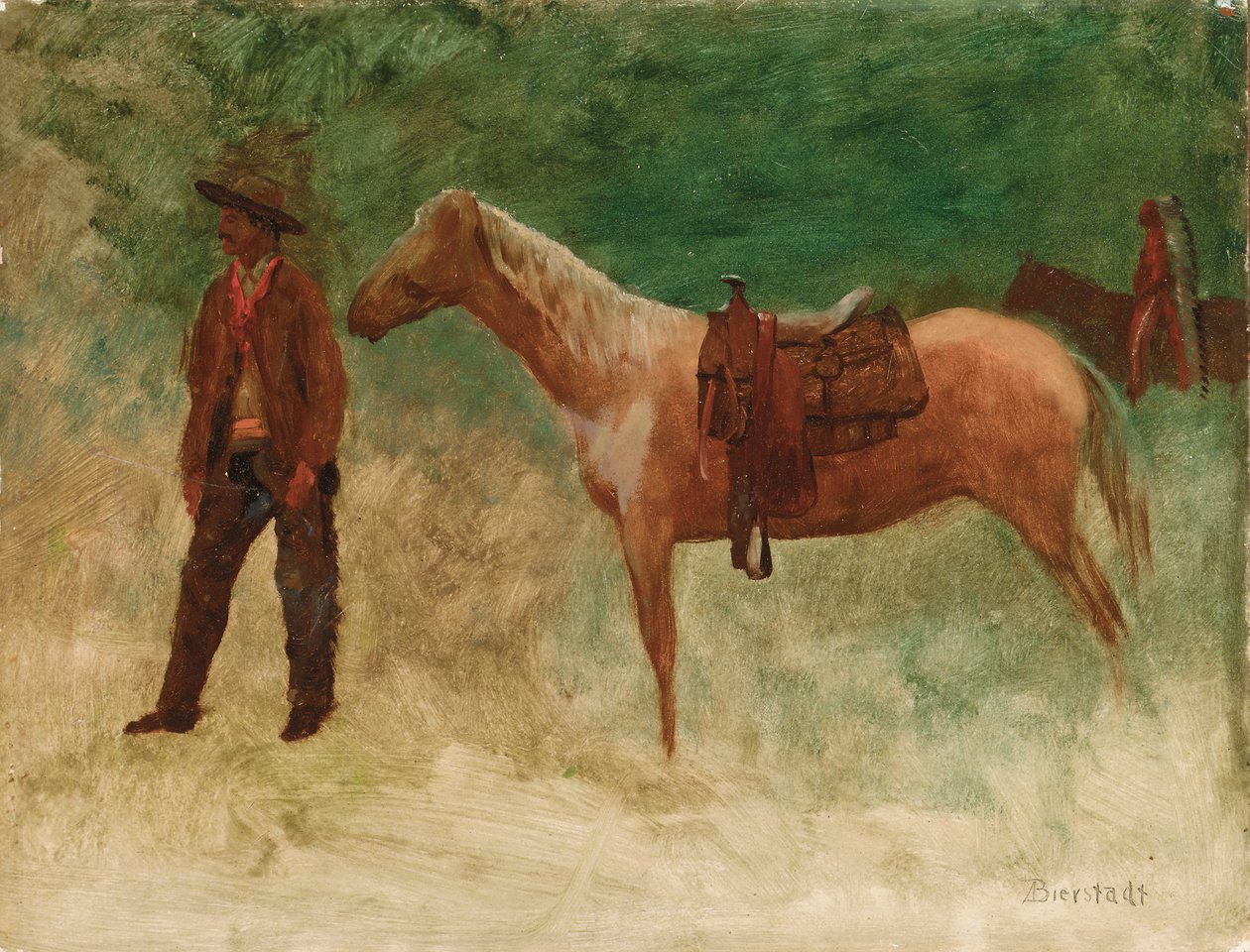Cowboy debout avec cheval - Albert Bierstadt