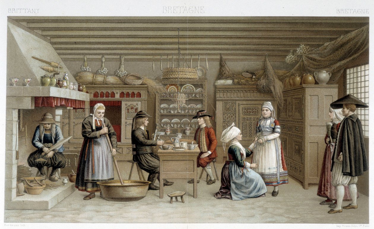 Costumes bretons et intérieur du XIXe siècle - dans « Le costume ancien et historique » par Racinet - Albert Charles August Racinet