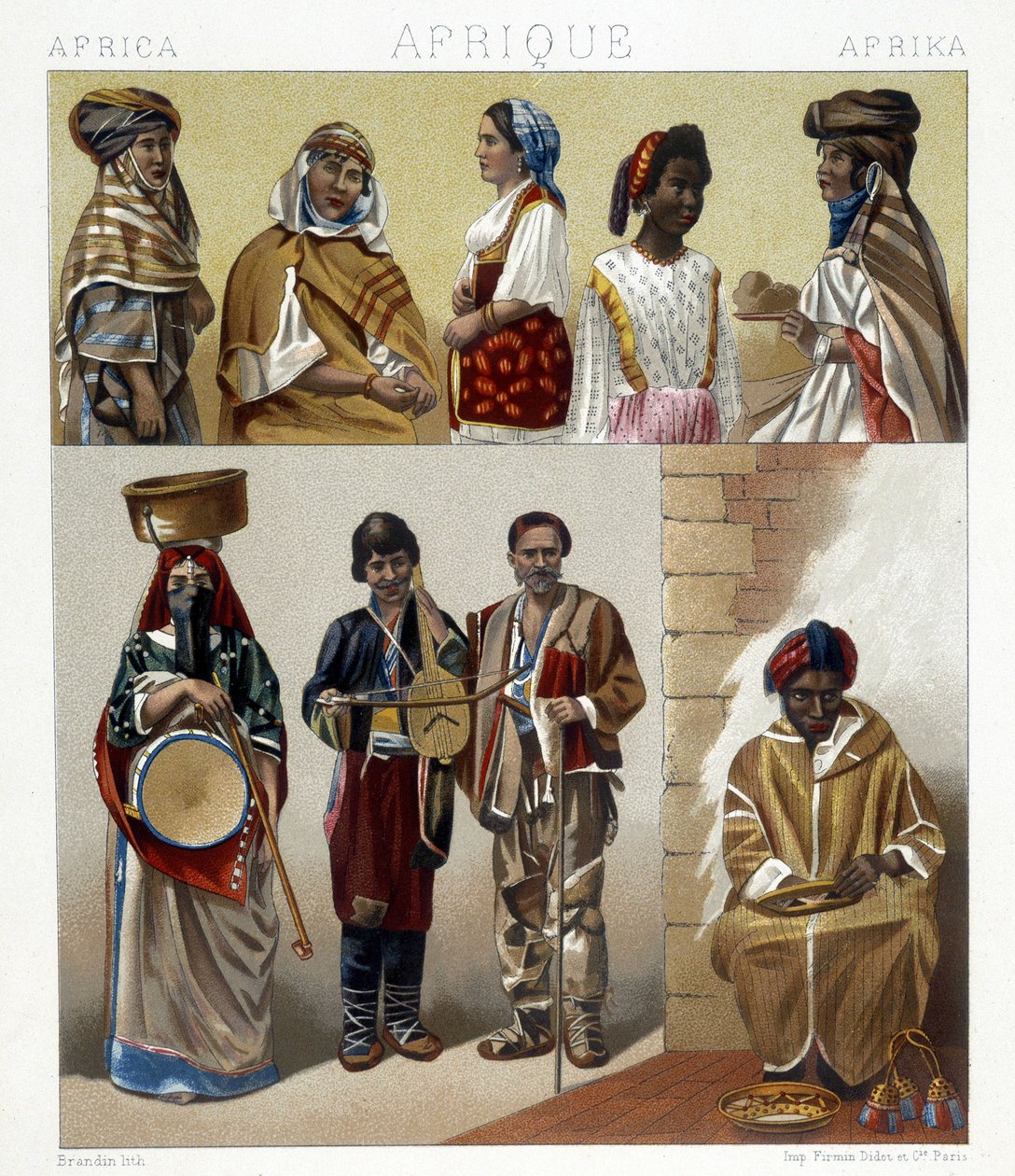 Costumes égyptiens. Illustration dans « Le costume historique » par Racinet - Albert Charles August Racinet