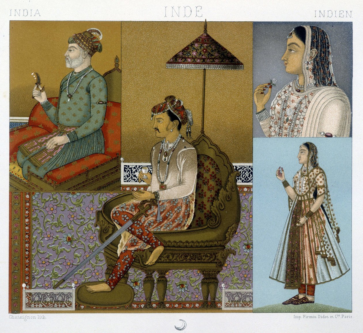 Costumes traditionnels des Moghols et des Maharajahs en Inde - dans « Le costume historique » par Racinet - Albert Charles August Racinet
