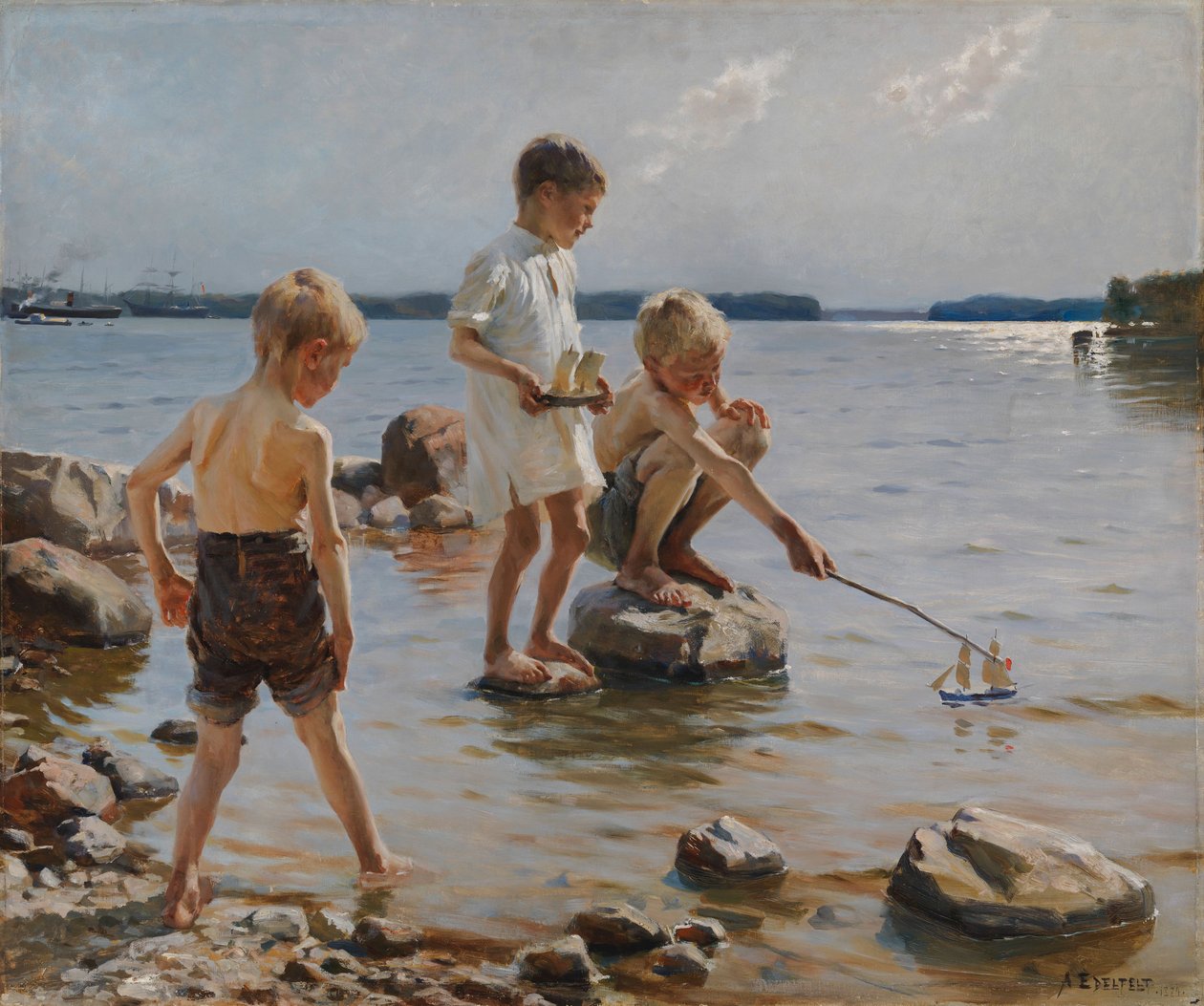 Des garçons jouant au bord de la mer (Des enfants jouant au bord de la mer) - Albert Edelfelt