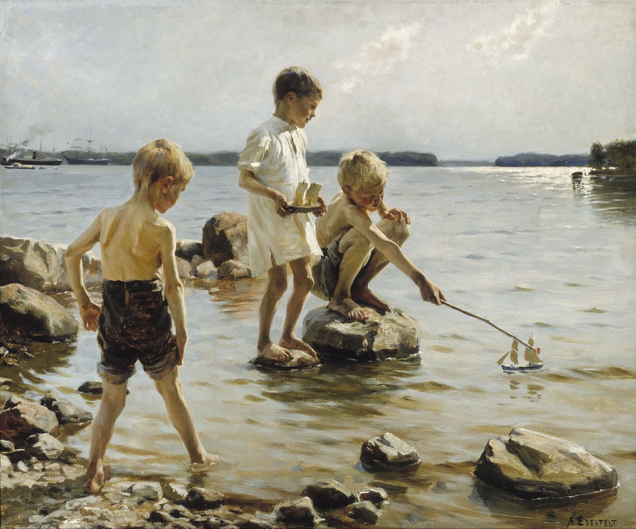 Garçons jouant sur le rivage - Albert Edelfelt