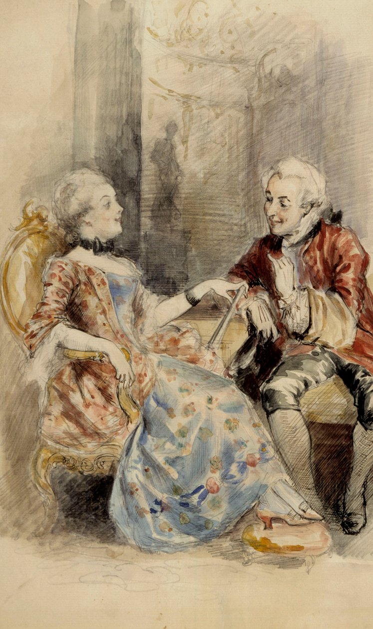 Couple en conversation, tenue rococo - Albert Edelfelt