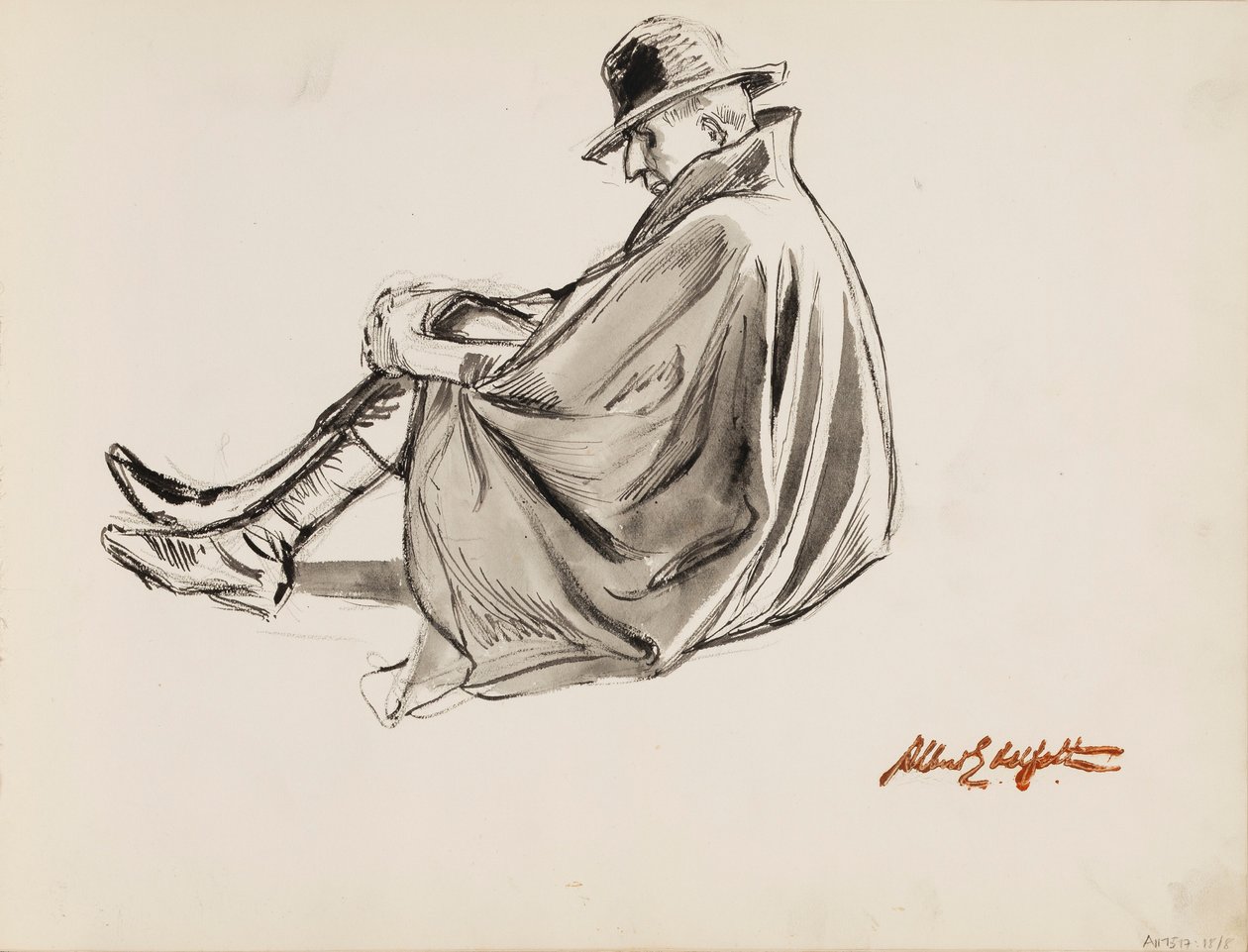 Homme assis avec une cape - Albert Edelfelt